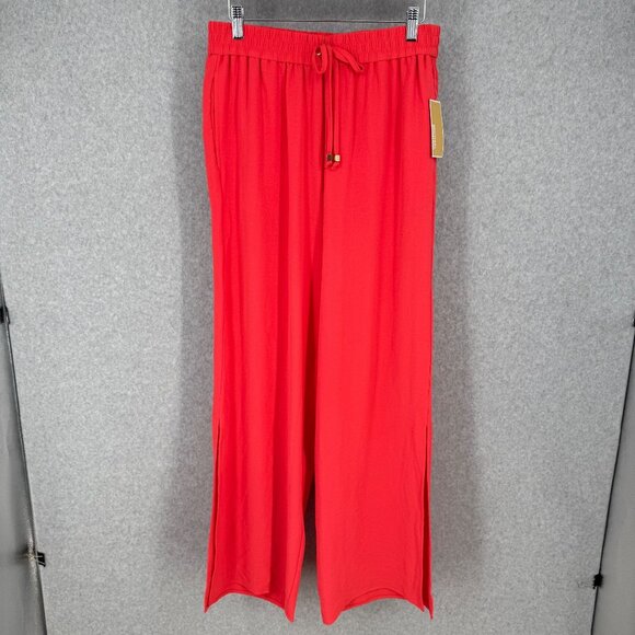 Michael Kors Womens Wide Leg Pant Size M Sea Coral Split Hem Flowy Beachy NEW - Picture 1 of 14
